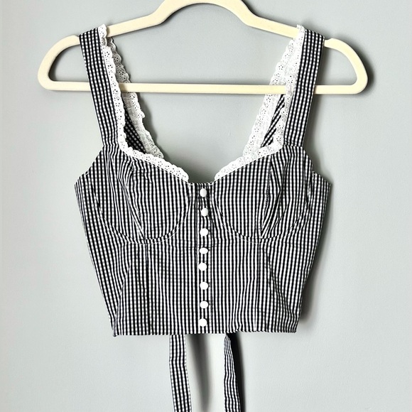 Altar'd State Tops - Altar’d State Gingham Lace Corset Tie Back Crop Top |Black & White | Size XS NWT